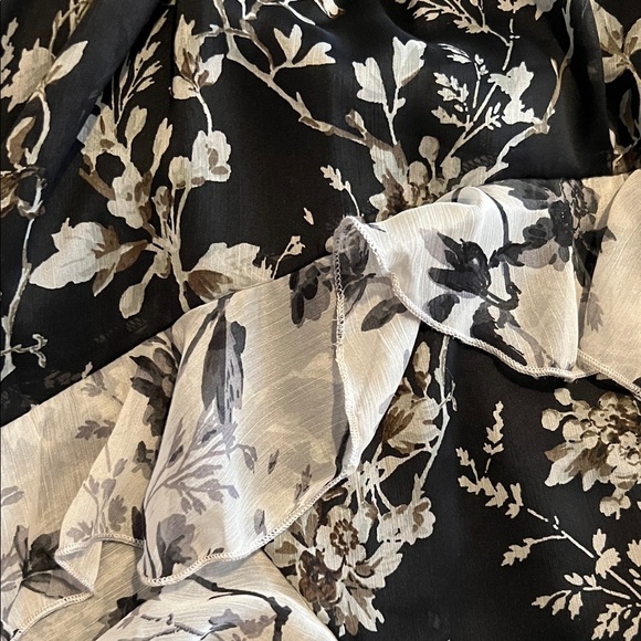 ASOS Floral Black and Gray Dress with Cutout and Ruffles- Tall - Picture 3 of 6